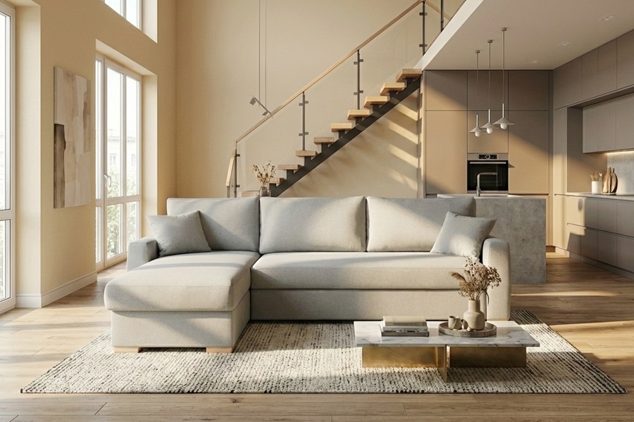 DIVANO CON PENISOLA MOD CREMA 3 Divano con penisola mod : CREMA