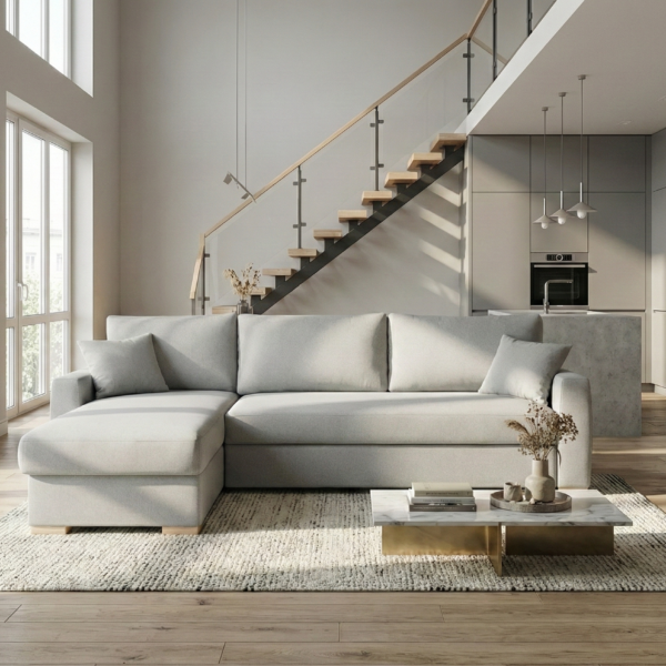 DIVANO CON PENISOLA MOD CREMA 6 Divano con penisola mod : CREMA