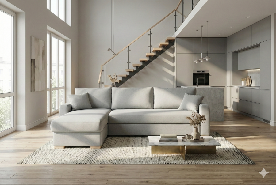 DIVANO CON PENISOLA MOD CREMA 6 Divano con penisola mod : CREMA