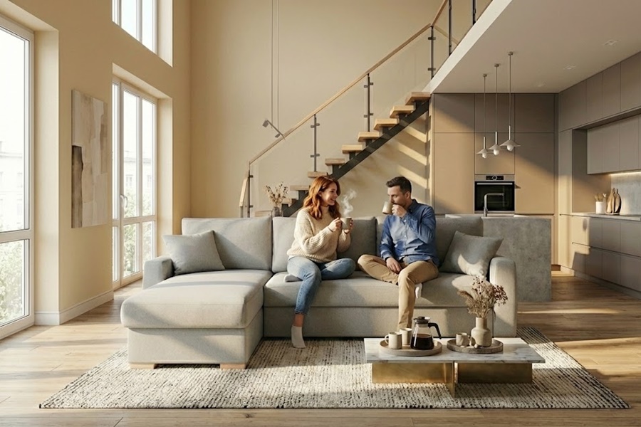 DIVANO CON PENISOLA MOD CREMA 85 Divano con penisola mod : CREMA